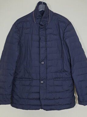 Massimo Dutti Down Blazer Jacket Mens M Navy LS Quilted Wind Waterproof Packable
